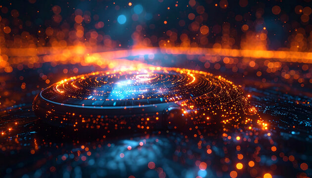 Digital Nexus: An abstract digital landscape is aglow with a mesmerizing display of data and information. With dynamic lights and intricate patterns.