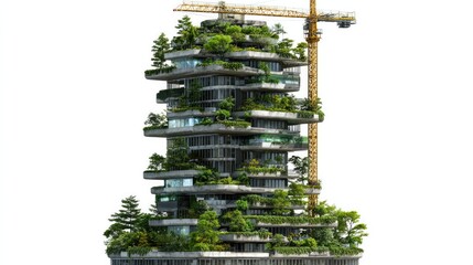 Eco-Friendly Skyscraper: An innovative architectural concept of a skyscraper integrates nature, blending sustainability, urban design, and greenery, showcasing a vision for a greener future.