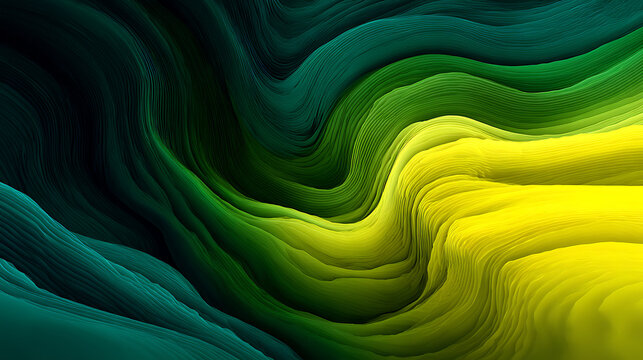 Flowing emerald and golden waves with textured layers abstract background - Powered by Adobe