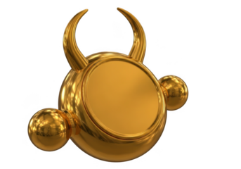 Shiny golden orb with horns and ears isolated on transparent background