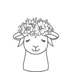 Cute Sleeping Lamb Illustration with Floral Crown &ndash; Hand-Drawn Farm Animal Art