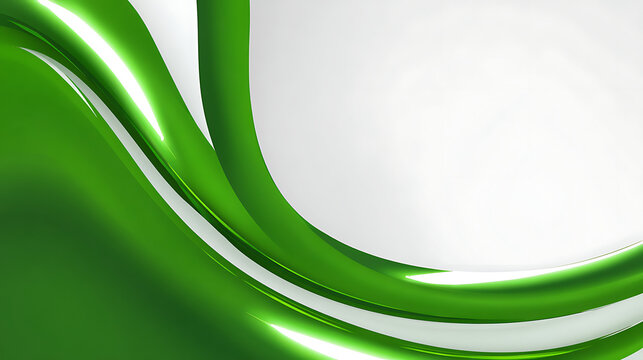 Flowing green curves with bright white highlights abstract background