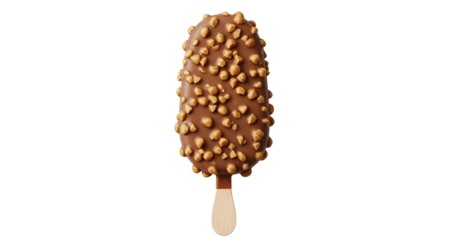 Delicious Chocolate Covered Ice Cream Bar with Crunchy Nut Coating on a Stick
