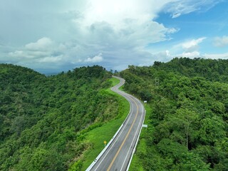 Aerial View of Road No 3 from a Drone - Nan Province Thailand
