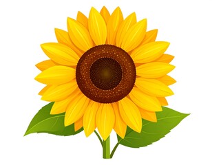 A vibrant, close-up depiction of a sunflower in full bloom, showcasing bright yellow petals and a brown center against a white backdrop