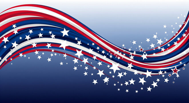 Ribbon Wave with Stars on Blue Gradient