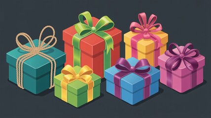 Obraz premium Vibrant colorful gift boxes with ribbons and bows for celebration