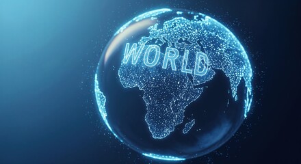 Digital World: A globe made of digital dots, with the word WORLD prominently displayed, symbolizes global connectivity and the digital realm. It evokes a sense of technology and communication.