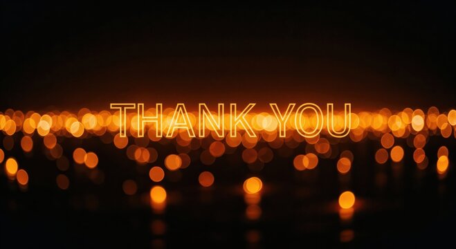 Illuminated Gratitude: Warm, inviting bokeh lights cast a radiant glow, subtly framing the message THANK YOU, creating a sense of appreciation and gratitude.