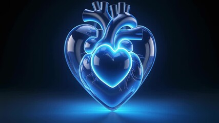 Luminous Blue Heart with Inner Glow, Symbolizing Health and Vitality