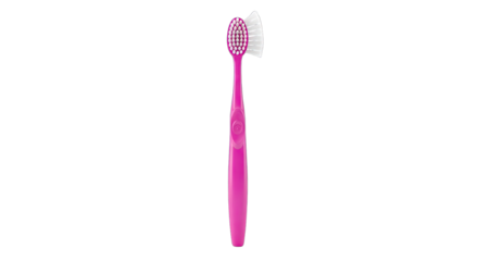 Bright Pink Toothbrush With White Bristles And Toothpaste Against A Black Background Isolated And Detailed