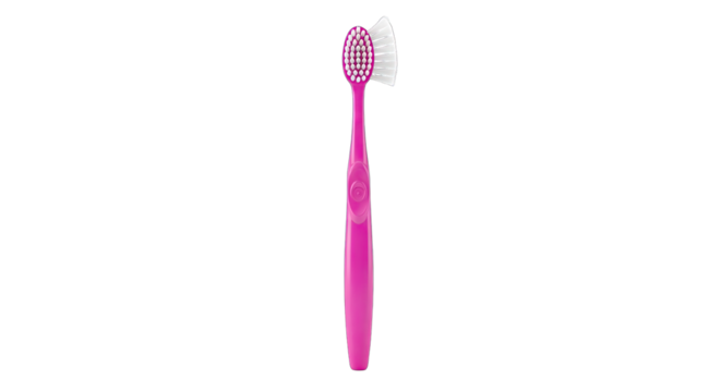 Bright Pink Toothbrush With White Bristles And Toothpaste Against A Black Background Isolated And Detailed