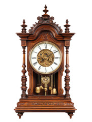 Antique pendulum clock on transparent background