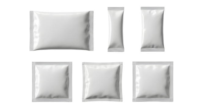 Blank packaging for snacks and food products mock-up on a white background