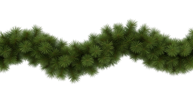 A lush green fir tree garland with a natural wavy shape on a black background