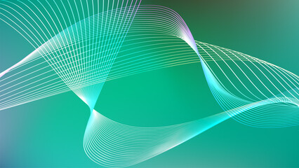 green gradient mesh abstract background with wavy lines