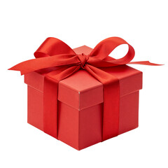Fototapeta premium Vibrant red gift box with satin ribbon tied in a bow for special occasions isolated on transparent background