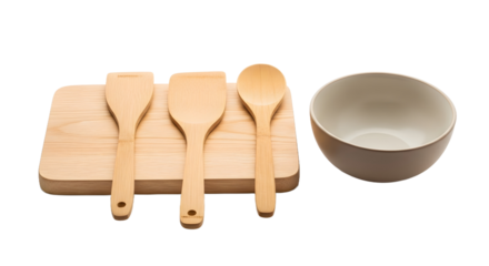 Culinary quartet bamboo utensils  ceramic bowl