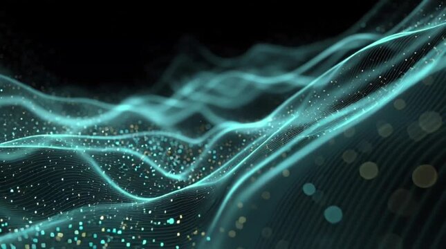 Stunning turquoise data streams pulsating with digital energy, ideal for technology presentations and modern designs, a captivating digital landscape