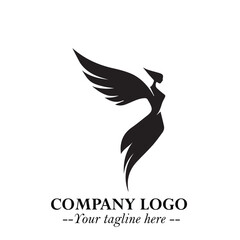 Fototapeta premium Elegant Angel Woman Silhouette Logo Symbol on White Background