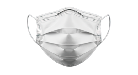 Clean White Medical Face Mask With Pleated Folds And Ear Loops Isolated On Transparent Background For Protection Against Illness And Pollutants Detailed Studio Shot