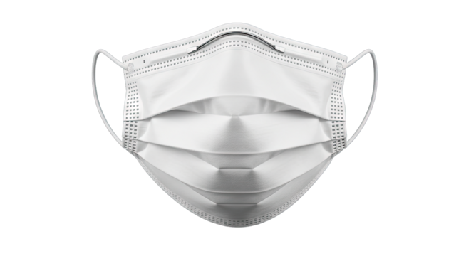 Clean White Medical Face Mask With Pleated Folds And Ear Loops Isolated On Transparent Background For Protection Against Illness And Pollutants Detailed Studio Shot