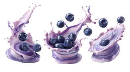 M A 6 Triple Blueberry Yogurt Splash Premium Studio Shot Ultra-Clean on Transparent Background