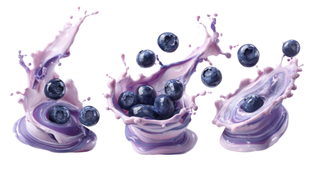 M A 6 Triple Blueberry Yogurt Splash Premium Studio Shot Ultra-Clean on Transparent Background
