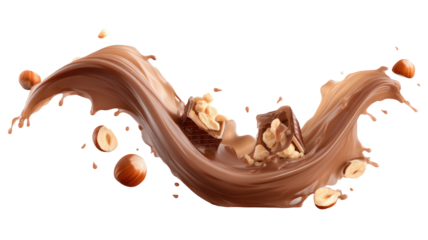 M A 6 Ultra-Realistic Chocolate Hazelnut Cream Splash Thick Glossy on Transparent Background