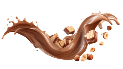 M A 6 Ultra-Realistic Chocolate Hazelnut Cream Splash Thick Glossy on Transparent Background