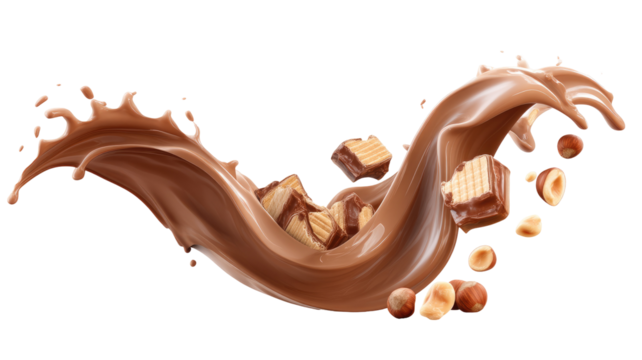 M A 6 Ultra-Realistic Chocolate Hazelnut Cream Splash Thick Glossy on Transparent Background