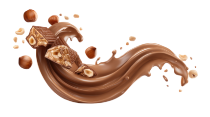 M A 6 Ultra-Realistic Chocolate Hazelnut Cream Splash Thick Glossy on Transparent Background