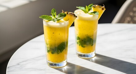 Refreshing Pineapple Mint Cocktails on a Sunny Day.