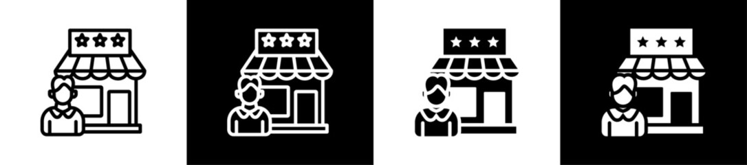 Franchise Owner Line And Glyph Icon In White And Black Background
