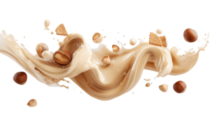 M A 6 Ultra-Realistic Hazelnut Cream Splash Thick Glossy Texture on Transparent Background