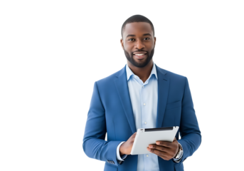 Smiling african american businessman holding tablet