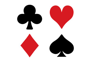 Casino cards symbol elements stock illustration. Playing card icons diamond, heart, spade and club isolated against White background.
