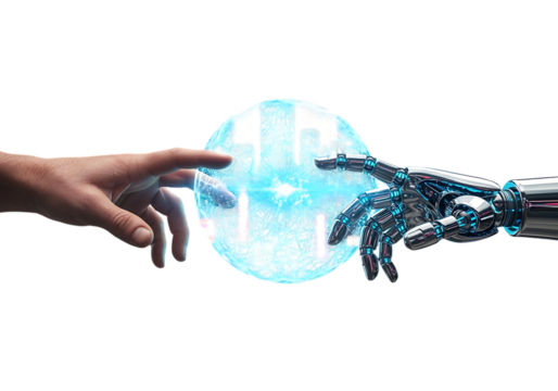 Human hand and robot hand reaching out to each other