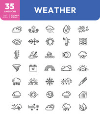 Obraz premium Weather Icons A collection of thirtyfive line icons depicting various weather conditions