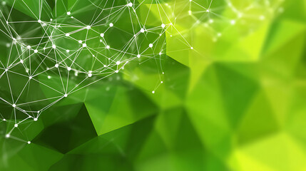Interconnected nodes on a vibrant green geometric background abstract network