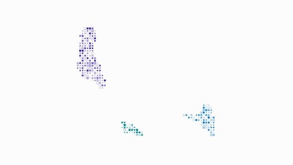 Comoros map animation. Shape of the country with pulsating colored dots. Small size square blocks. Digital style Comoros map on white background. Simple video.