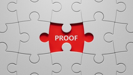 Fototapeta premium puzzle pieces with missing pieces with PROOF business word.close up of puzzle pieces with missing pieces,Business Concept.3D rendering.