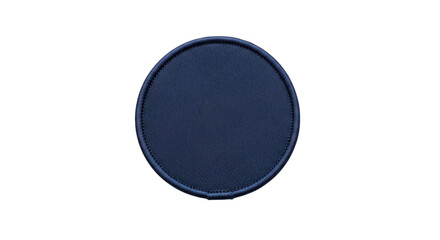 Blank navy blue circular fabric patch with embroidered edge, ready for custom design artwork