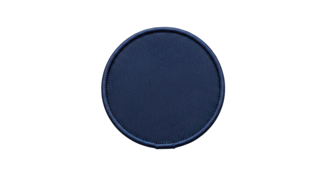 Blank navy blue circular fabric patch with embroidered edge, ready for custom design artwork