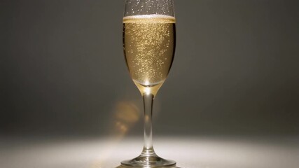 Elegant champagne flute filled with bubbly golden liquid on a reflective surface. - Powered by Adobe