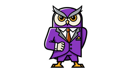 Cartoon owl in business suit isolated on white background vector illustration