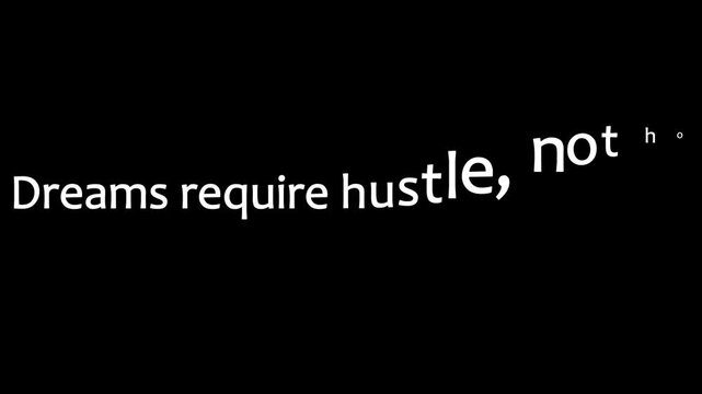 Dreams require hustle, not hope text in white font on a solid black background motivational quote image