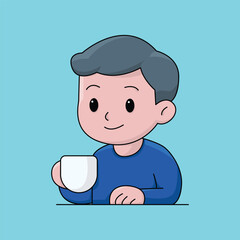 Cute Cartoon Boy Working on a Laptop &ndash; Digital Illustration