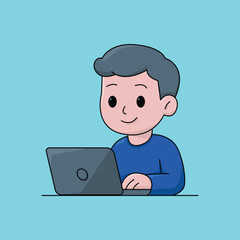 Cute Cartoon Boy Working on a Laptop &ndash; Digital Illustration