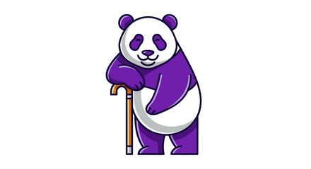 Cartoon panda character with cane on white background vector illustration